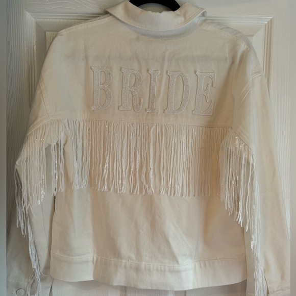 Lulus Matrimony Muse White Sequin Fringe Twill Jacket NWT - Picture 4 of 6